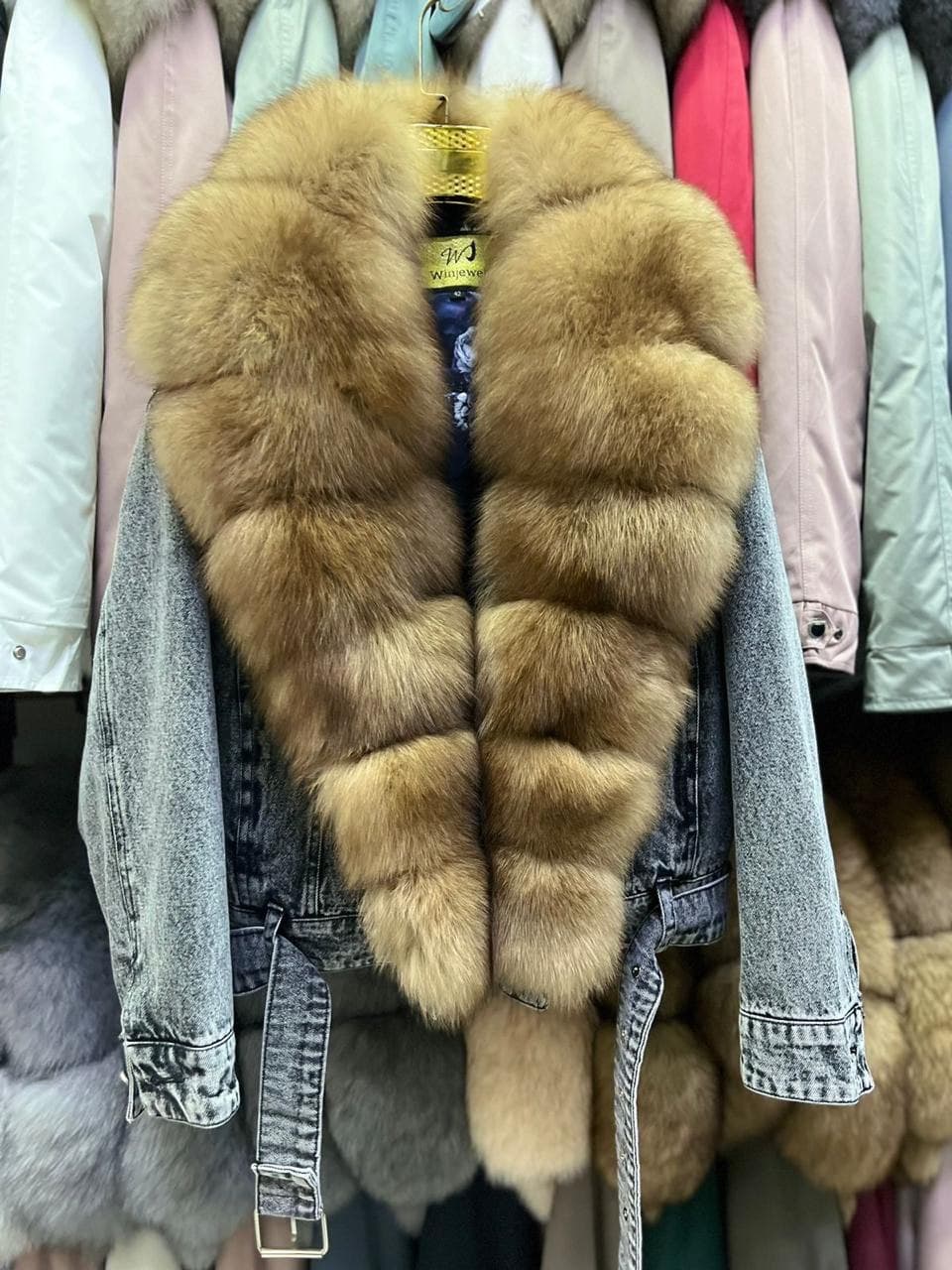 Джинсовка серая с рыжим мехом песца