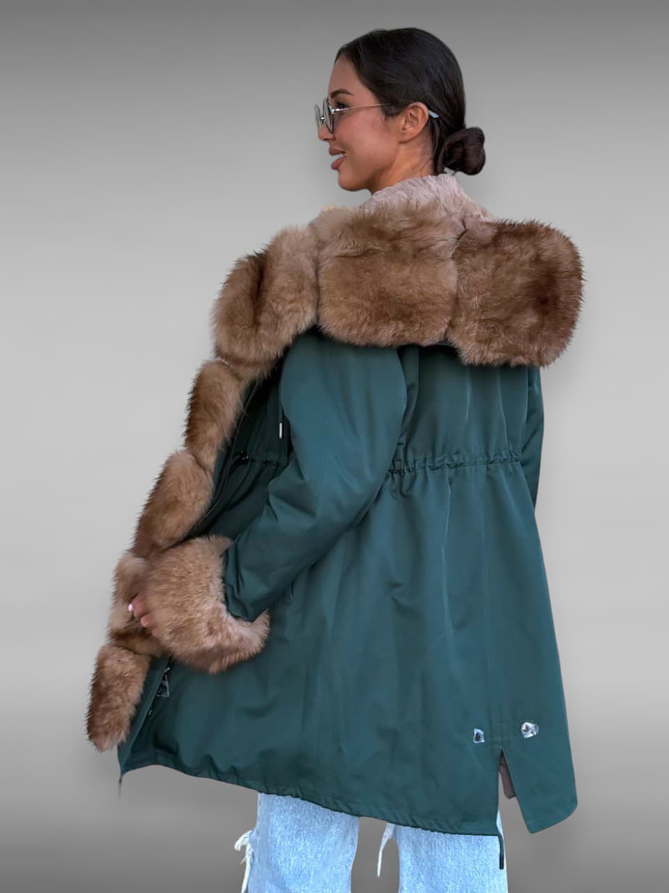 Парка изумрудная с рыжим мехом песца 95 см — фото 6